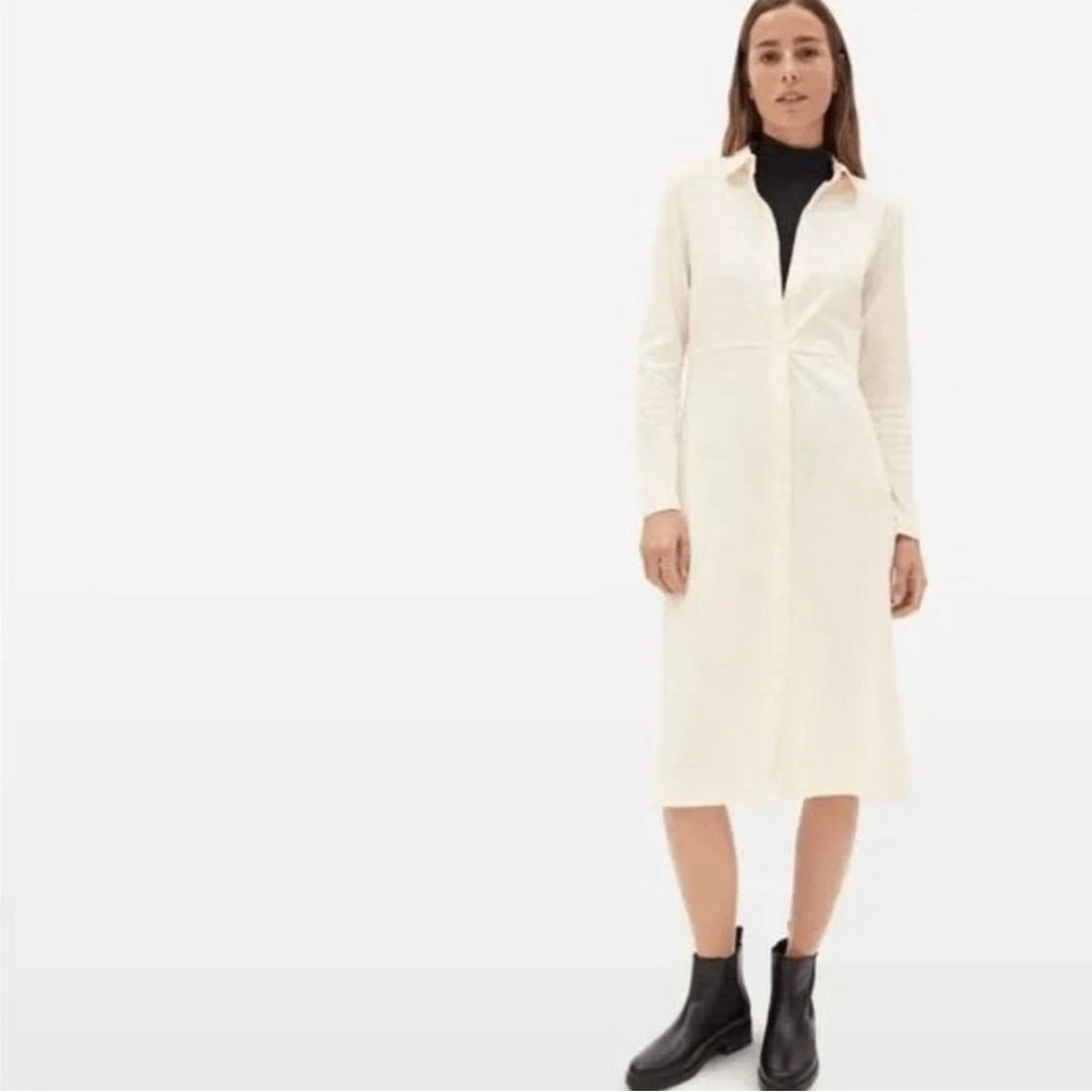 NWT Everlane Luxe Cotton Long Sleeve Button Front Dress Medium Cream colored